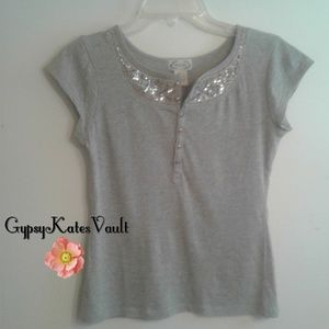 Next Era Gray Tee with embellished collar size L